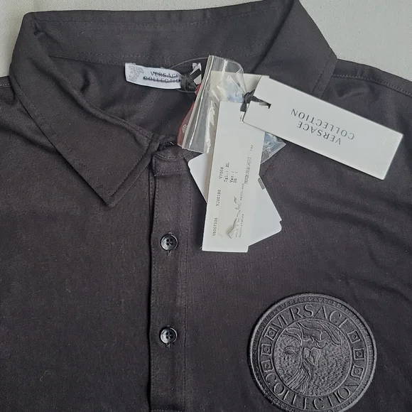 NWT$450 Versace Collection Embroidered Round LOGO 3 Button Polo Shirt - Picture 8 of 15